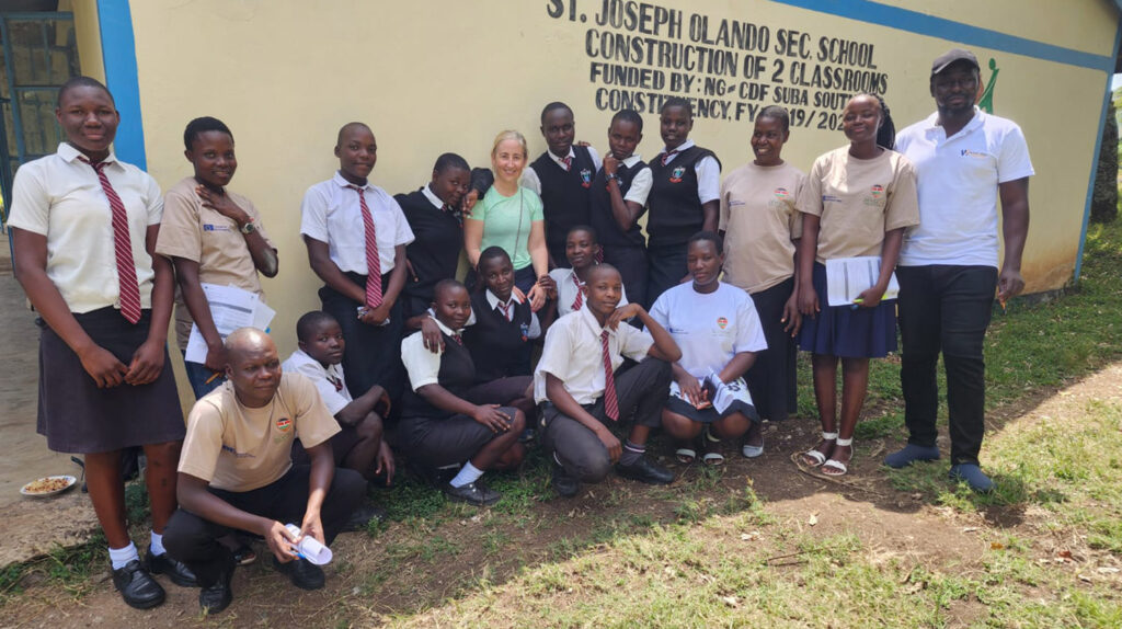 Iratxe Lerrajete from Maristak Durango with students and staff from St Joseph Olando Mixed Secondary School